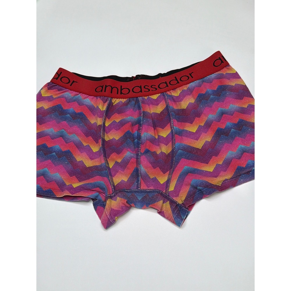 Ambassador Mens Boxer Briefs Colorful Zig Zag Print Red Elastic‎ Size XL